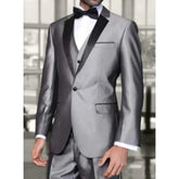 Blazer Men's Suist Grey Satin Wedding Costume Homme Notch Lapel Single Breasted Elegant 3 Piece Jacket Pants Vest Wedding Terno Same As Picture